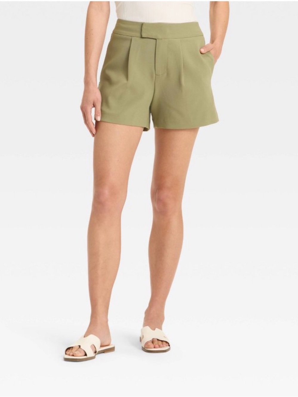 A New Day Women’s High Rise Tailored Shorts 4” Inch Olive Green Size 4 New